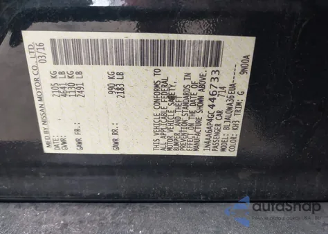 2016 Nissan Maxima 3.5 Platinum/3.5 S/3.5 Sl/3.5 Sr/3.5 Sv from USA, damaged, VIN 1N4AA6AP4GC446733